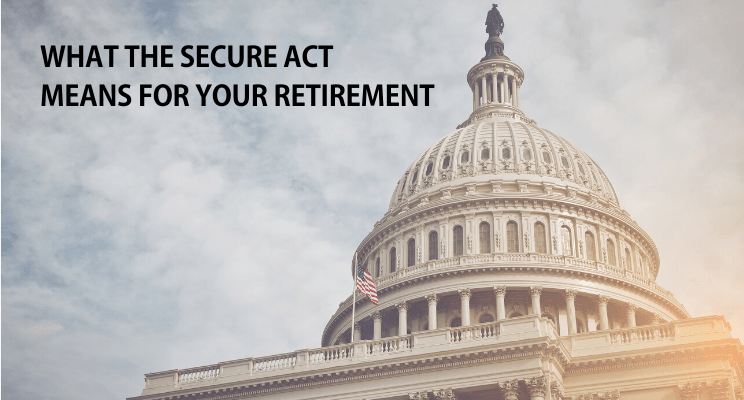 US Capitol building with text on Secure Act and retirement planning.