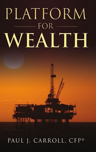 Book cover: Platform for Wealth with an offshore oil rig at sunset.