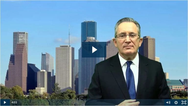 Businessman in suit with a city skyline in the background