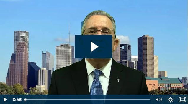 Businessman in suit with city skyline background video thumbnail.