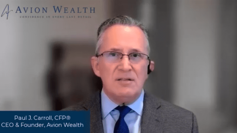 Man in suit speaking at Avion Wealth virtual event.