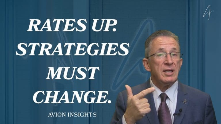 Man speaking with text about strategic change against rate increase.