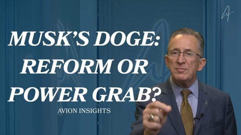Man discusses Musk's Doge: Reform or Power Grab? on Avion Insights.