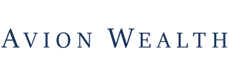 Avion Wealth logo in dark blue text on a transparent background.