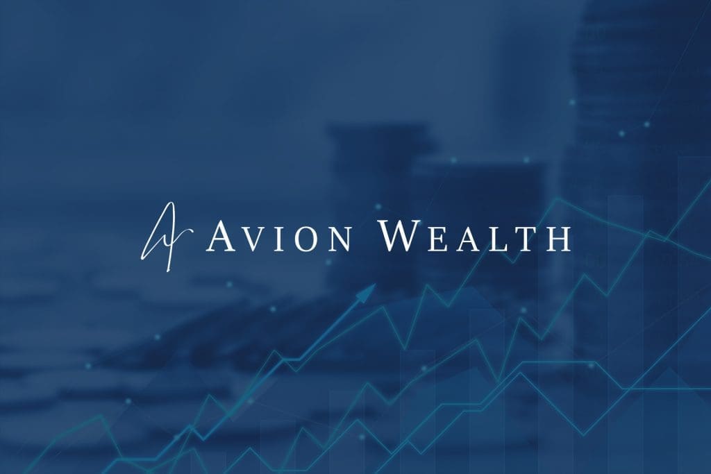 Logo of Avion Wealth with financial graph in the background.