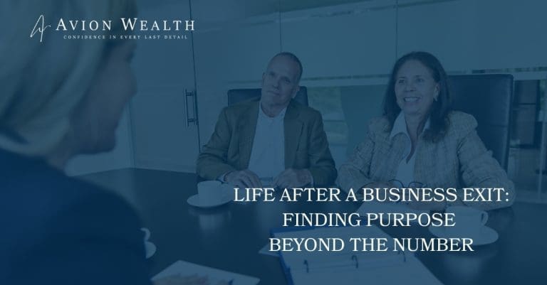 Business exit discussion with financial advisors at Avion Wealth meeting.